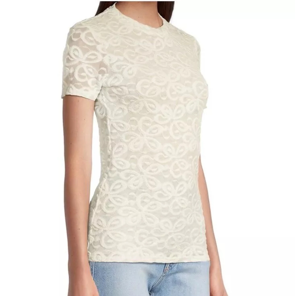 Johnny Was Jade Ecru Astrid Embroidered Lace Sheer Blouse XS NEW